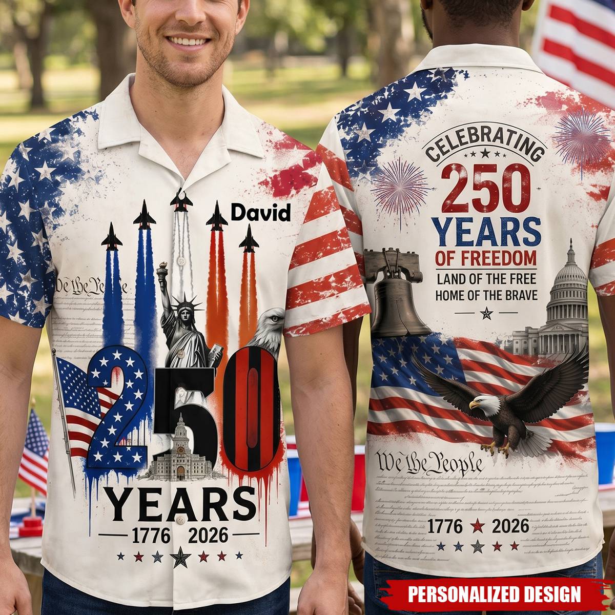 Celebrated America 250th Anniversary  - Personalized Hawaiian Shirt - Gifts For Patriots