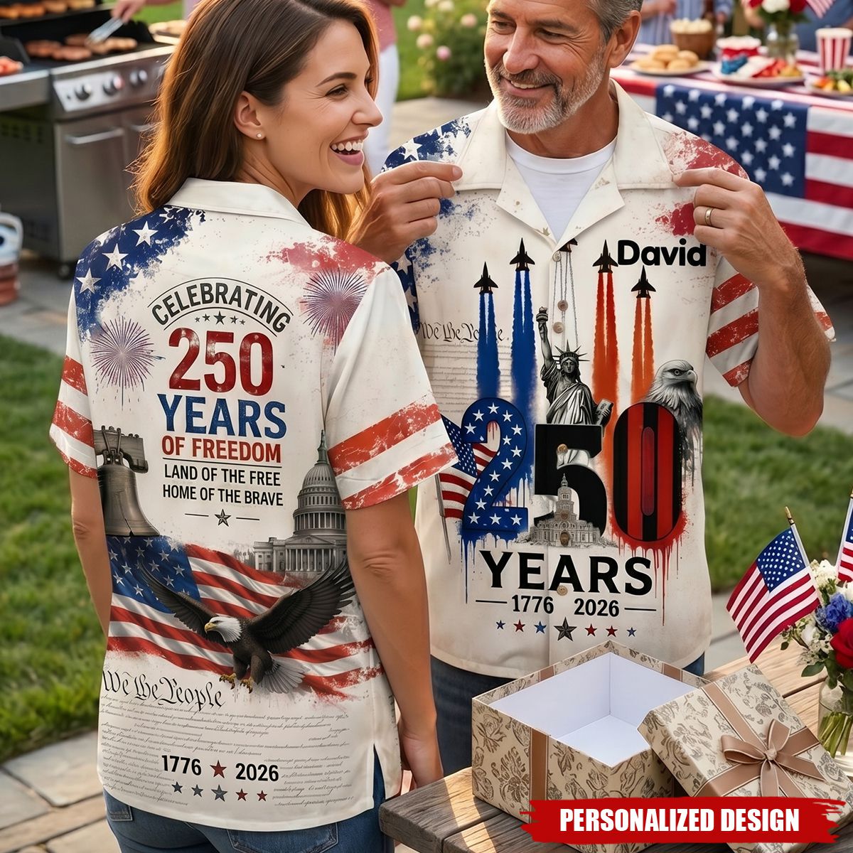 Celebrated America 250th Anniversary  - Personalized Hawaiian Shirt - Gifts For Patriots