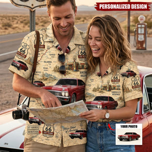 Vintage Highway Custom Car Photo Aniversary Hawaiian Shirt