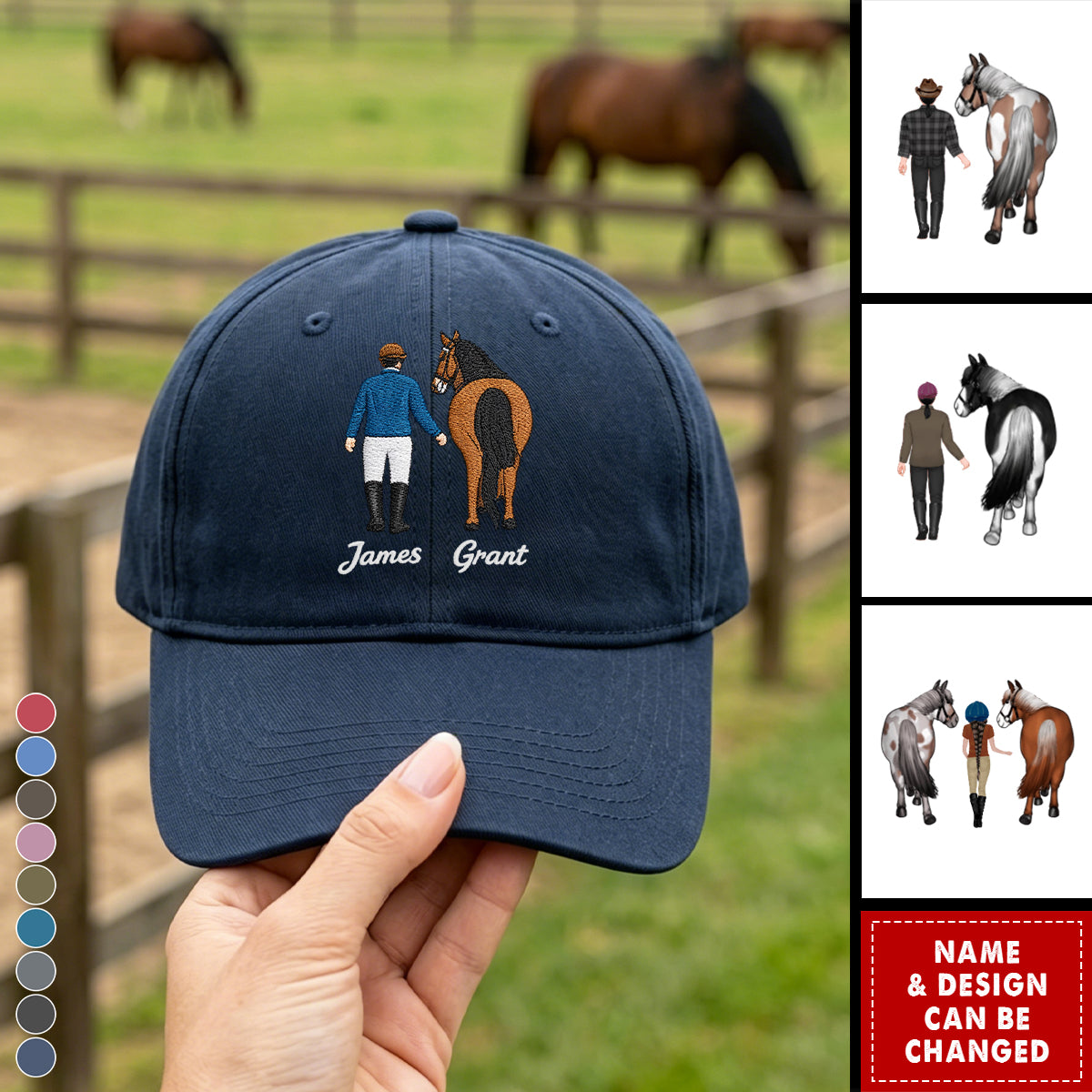 Personalized Cartoon Character Horse Back View Baseball Cap with Name Daily Wear Birthday Gift for Friends Horse Lovers