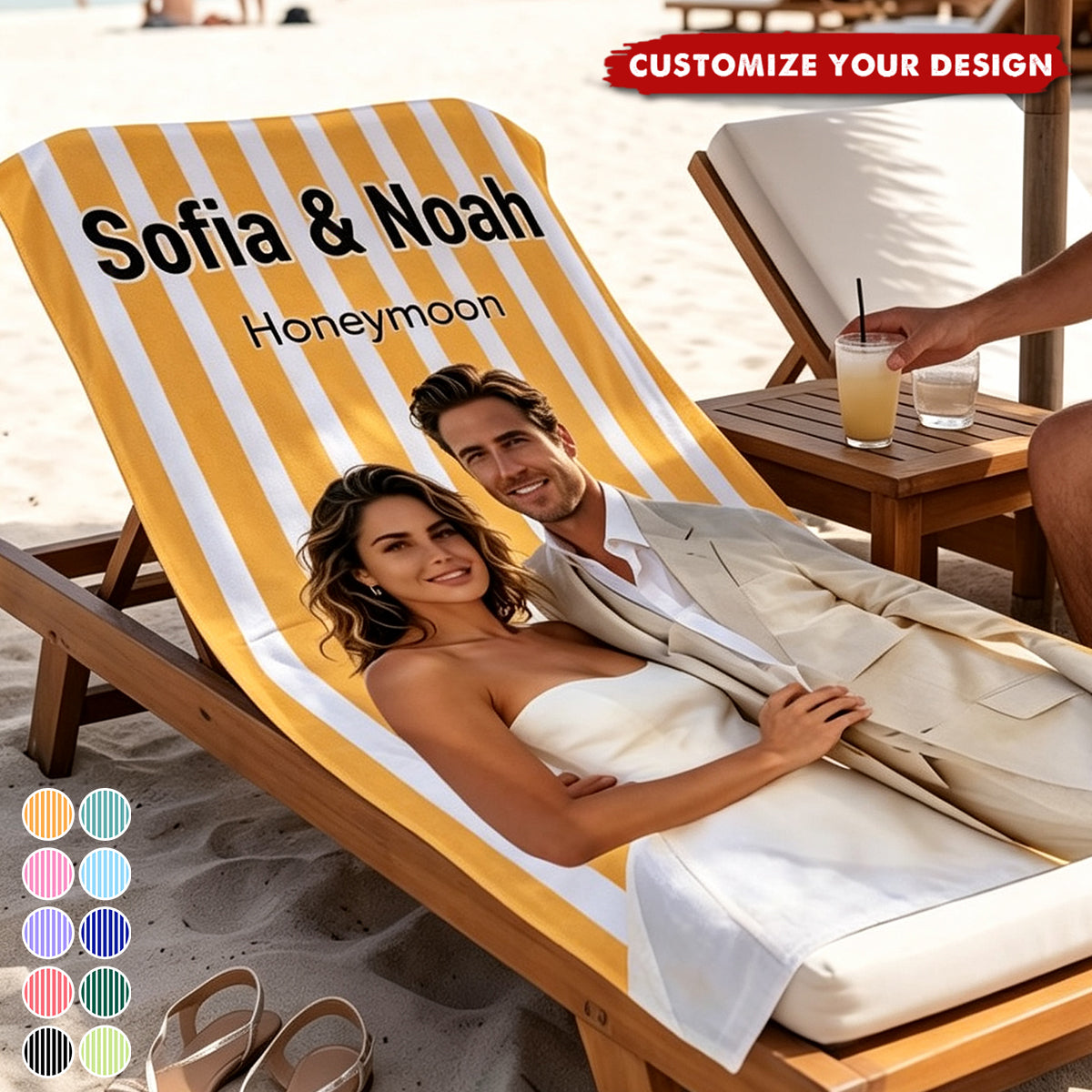 Personalized Multicolor Photo Quick Dry Soft Beach Towel with Name and Text Vacation Beach Party Honeymoon Gift for Newlywed Wife Husband