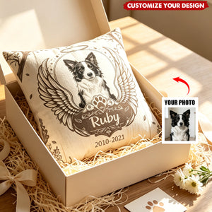 Personalized Pet Photo Paw Design Soft Throw Pillow Cover with Name and Year Sympathy Pet Loss Gift for Pet Owners