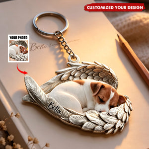 Custom Photo Pet Within Angel Wings Memorial Dog Cat Acrylic keychain