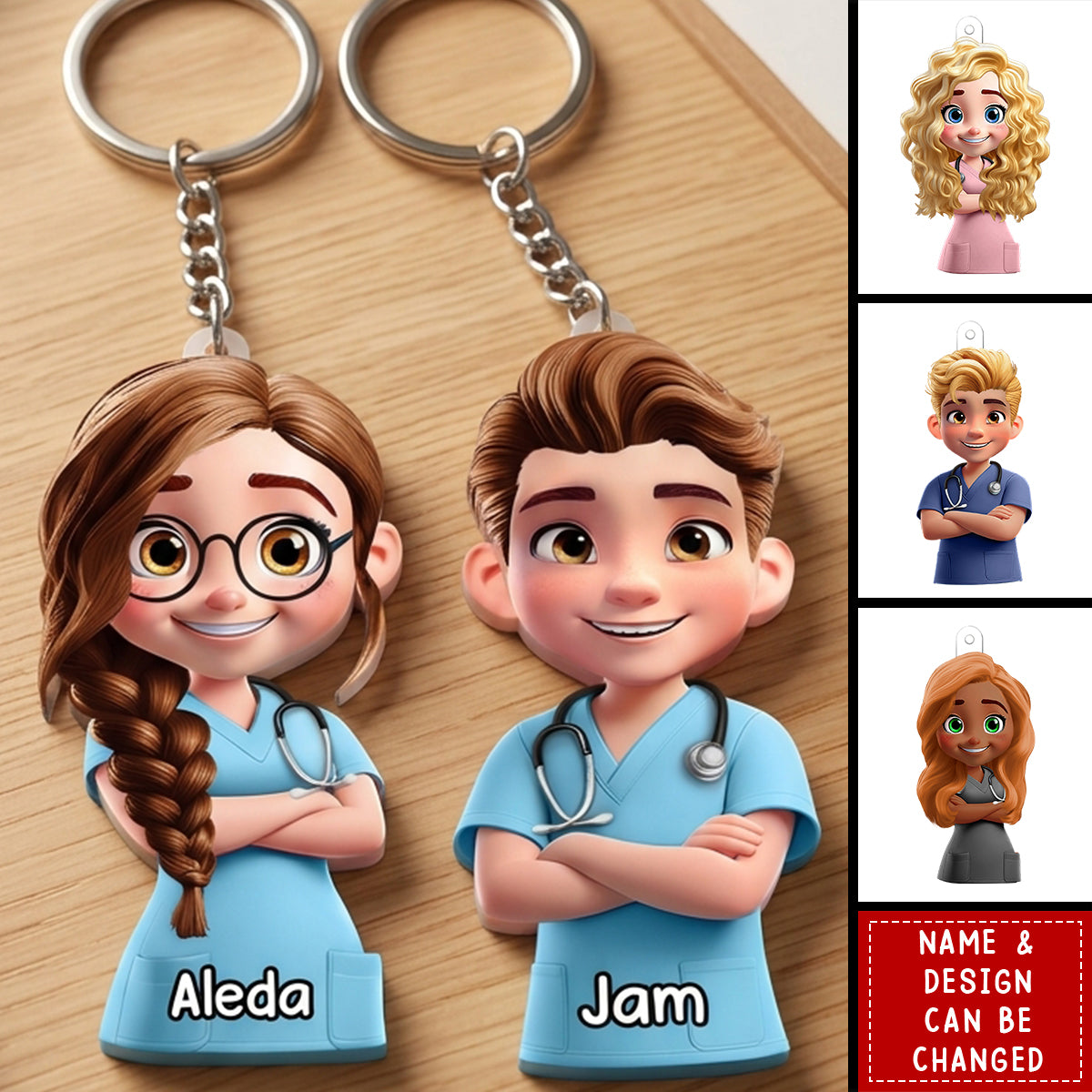 3D Effect Nurse Name - Personalized Keychain