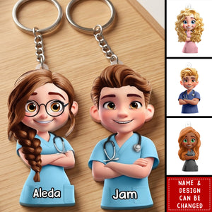 3D Effect Nurse Name - Personalized Keychain
