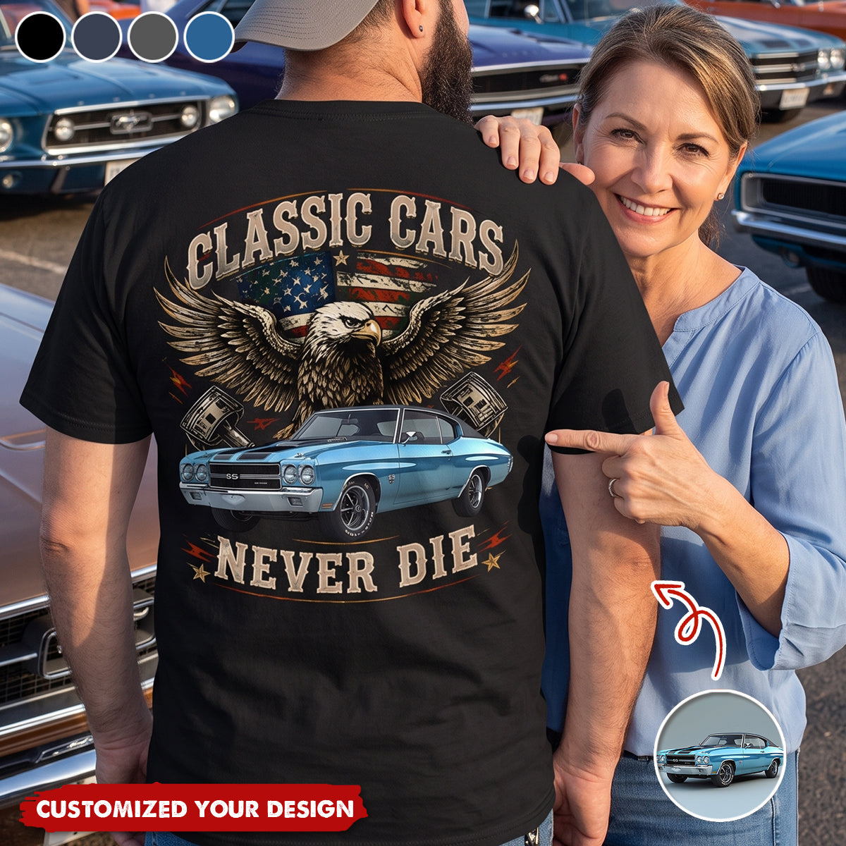Custom Car Photo I'm Not Old I'm Classic Back Dark Shirt, Personalized Gifts For Dad, Grandpa, Family,Yourself
