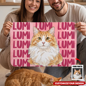 Personalized Hand-Painted Watercolor Photo Cat Dog Food Mat with Name Pet Supplies Birthday Gift for Pet Owners Lovers