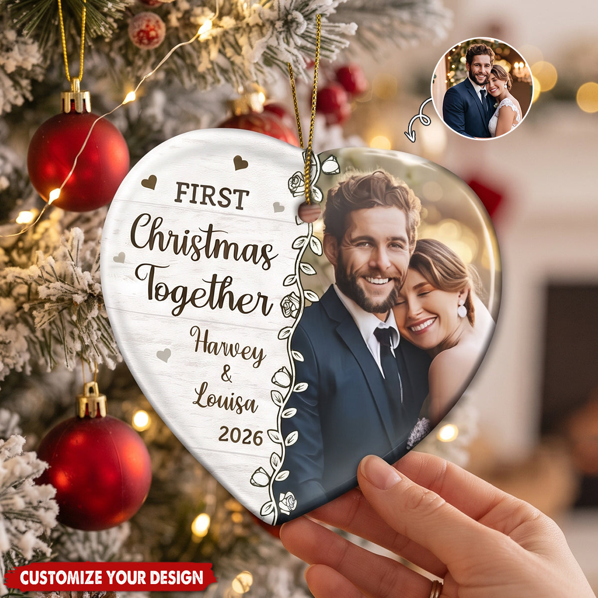Custom Photo First Christmas Married - Personalized Ceramic Ornament