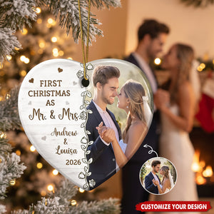 Custom Photo First Christmas Married - Personalized Ceramic Ornament
