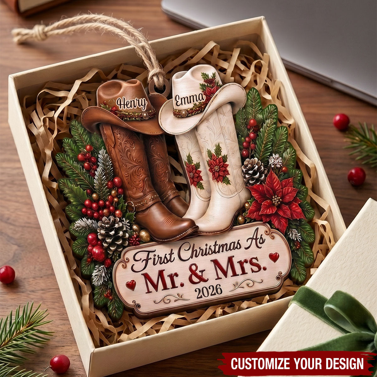 Custom First Christmas Ornament - Personalized Anniversary Christmas Wedding Gifts