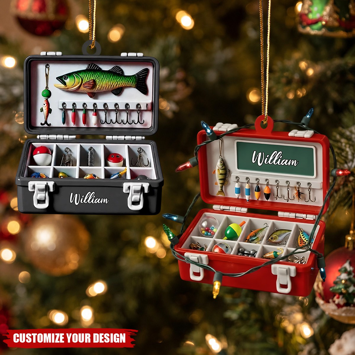 Personalized Fishing Tackle Box Acrylic Ornament - Custom Christmas Keepsake Gift for Fisherman