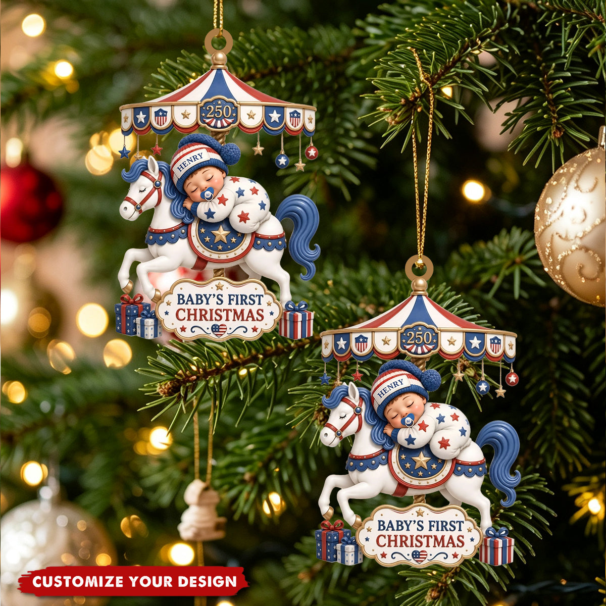 Baby's First Christmas Carousel Horse - Personalized Acrylic Ornament, for New Parents