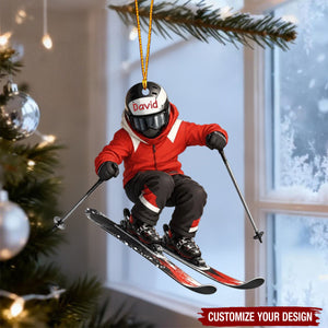 Custom Name Winter Sports Holiday - Personalized Skier Christmas Tree Ornament
