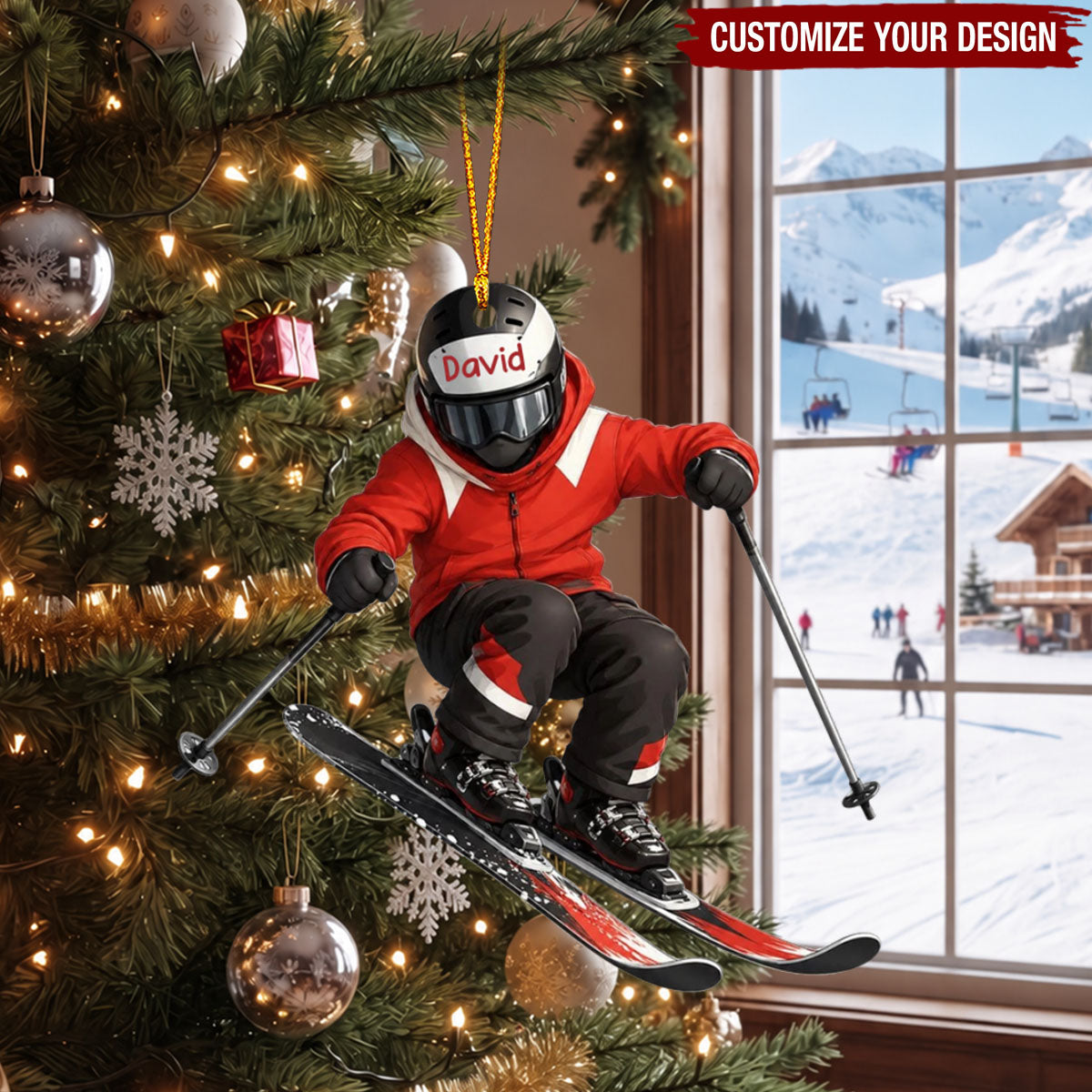 Custom Name Winter Sports Holiday - Personalized Skier Christmas Tree Ornament