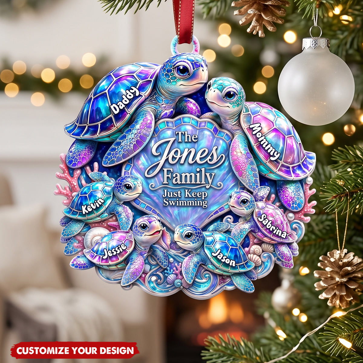 Custom Turtle Family Ornament – Personalized Christmas Gifts For Family