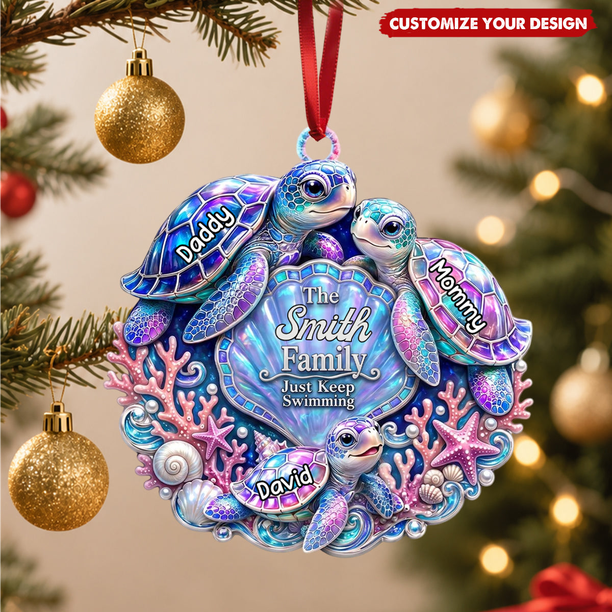 Custom Turtle Family Ornament – Personalized Christmas Gifts For Family