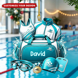 Personalized Competitive Swimmer Acrylic Ornament - Custom Name Gear & Medal Keepsake