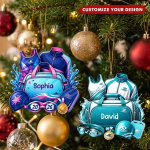 Personalized Competitive Swimmer Acrylic Ornament - Custom Name Gear & Medal Keepsake