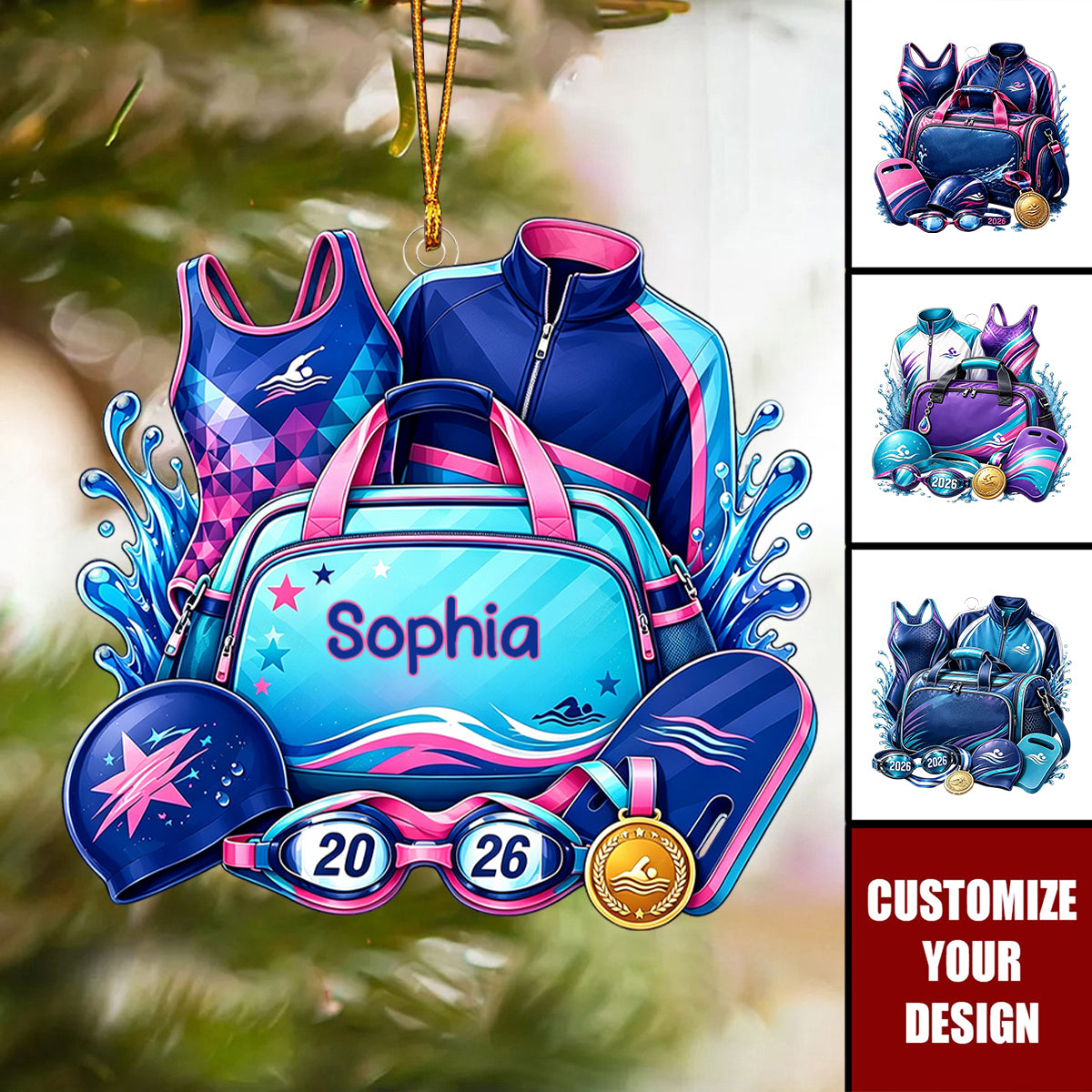 Personalized Competitive Swimmer Acrylic Ornament - Custom Name Gear & Medal Keepsake