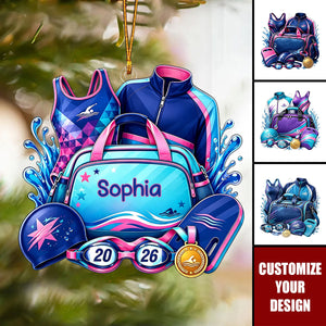 Personalized Competitive Swimmer Acrylic Ornament - Custom Name Gear & Medal Keepsake