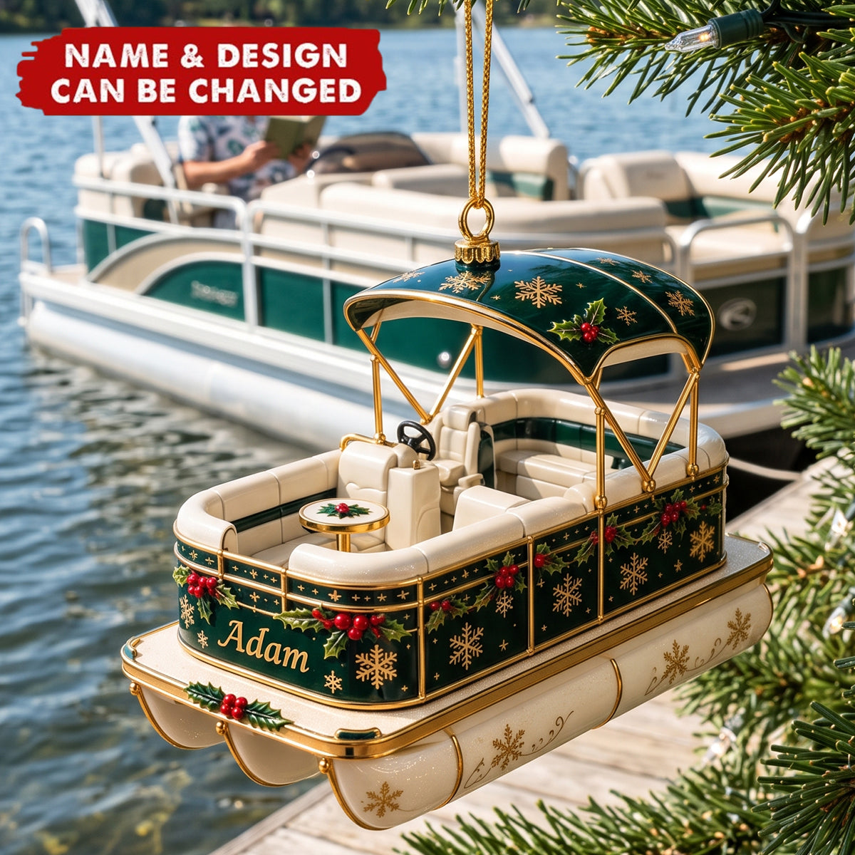 Personalized Pontoon Boat Christmas Ornament - Custom Name Ornament
