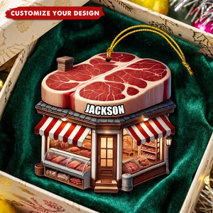 Personalized Butcher Shop Christmas Ornament - Custom Name Gift for Meat Lovers