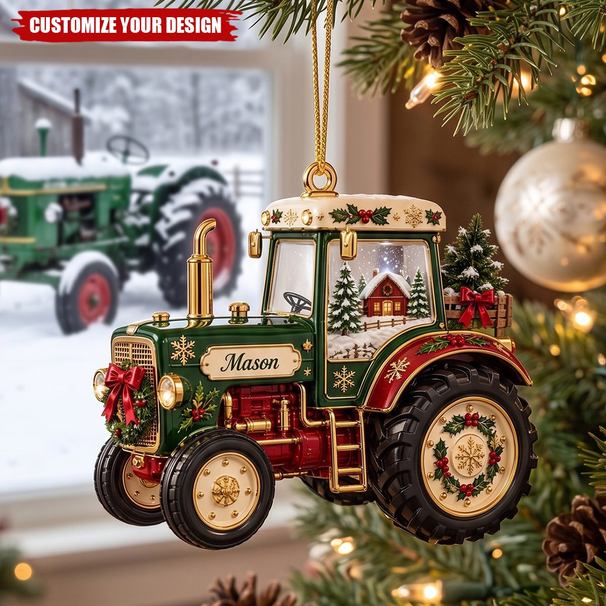 Custom Name Tractor Ornament - Personalized Farmer Holiday Decor