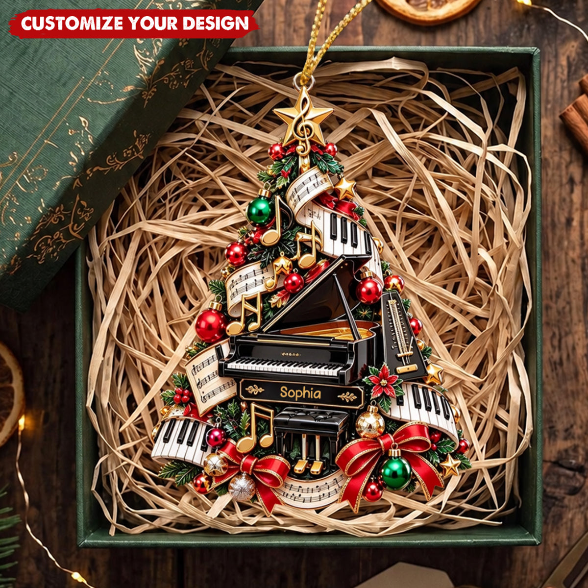 Personalized Piano Christmas Tree Ornament - Custom Name Musician Decor