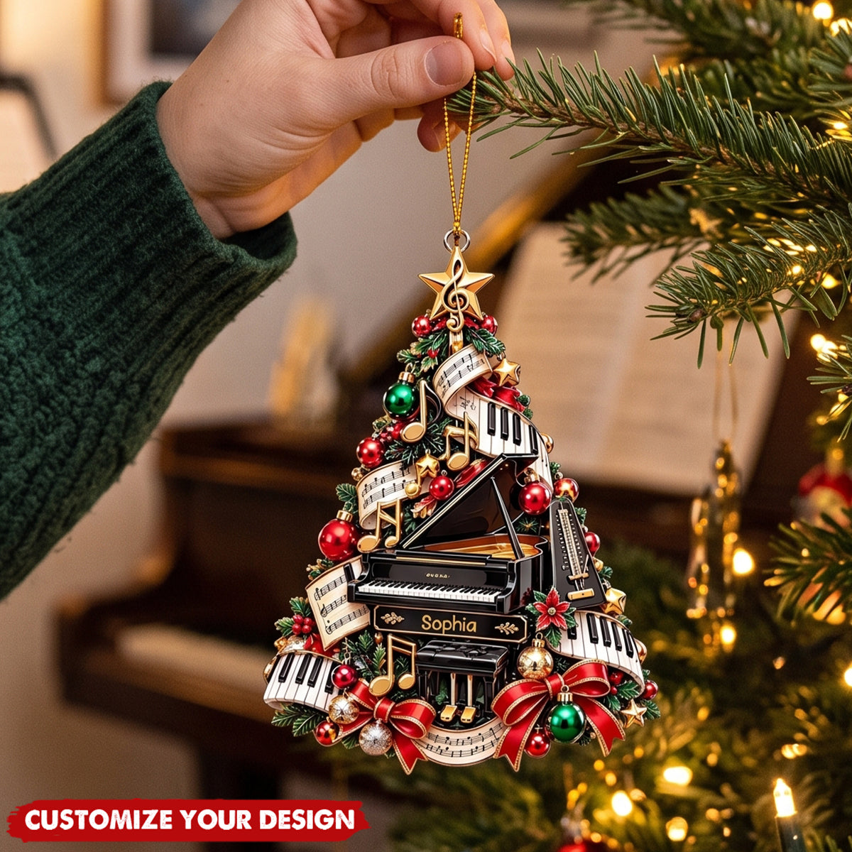 Personalized Piano Christmas Tree Ornament - Custom Name Musician Decor