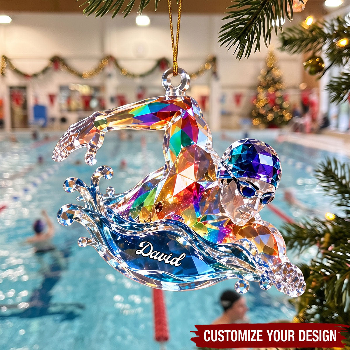 Personalized Acrylic Ornament - Custom Name Swimmer Christmas Ornament
