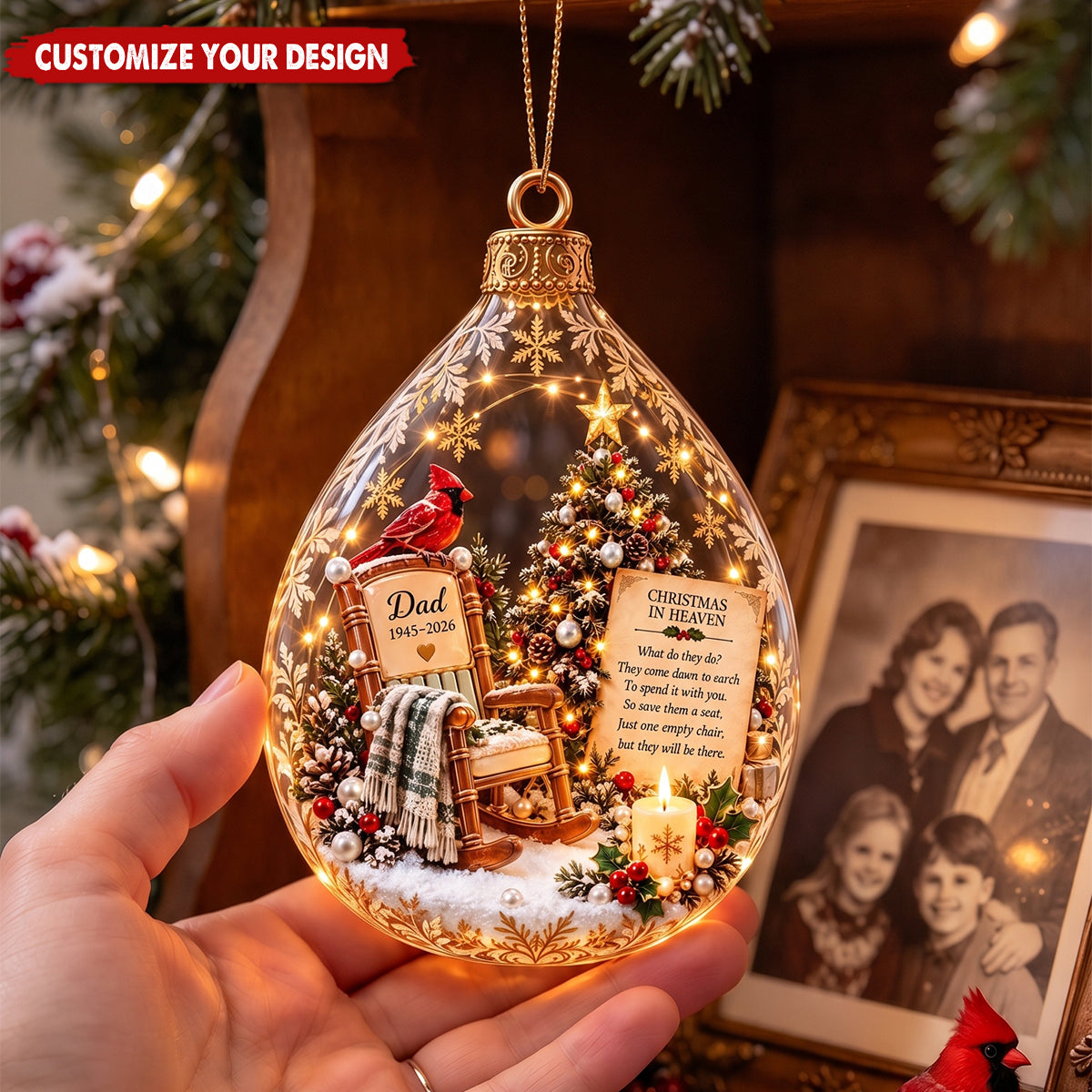 Personalized Christmas In Heaven Cardinal Ornament - Custom Memorial Gift