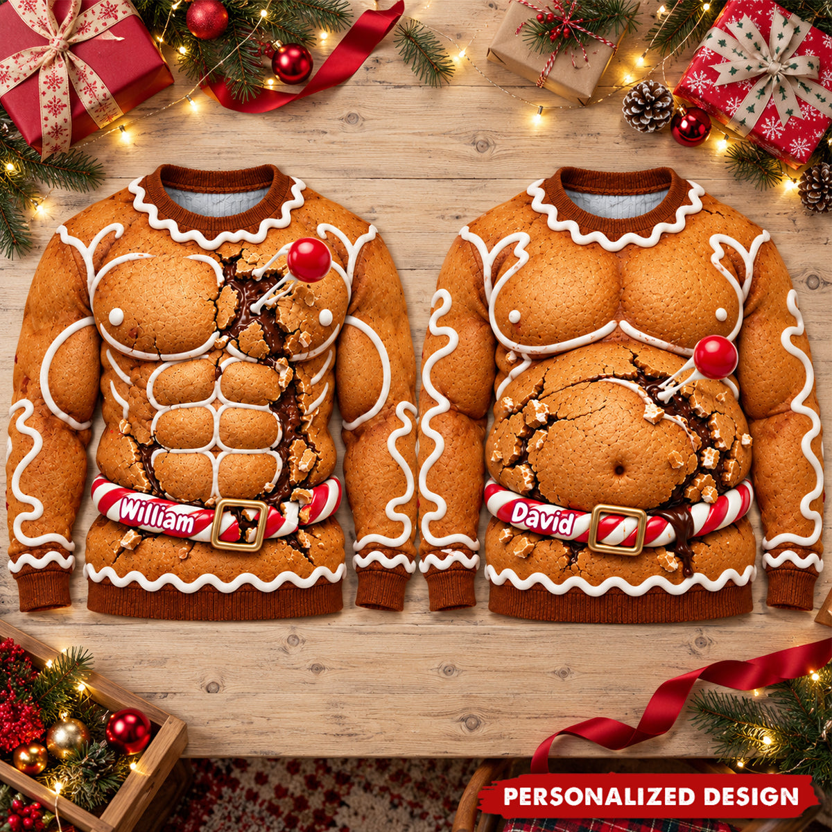 Personalized Gingerbread Sweater - Custom Christmas Gifts For Him