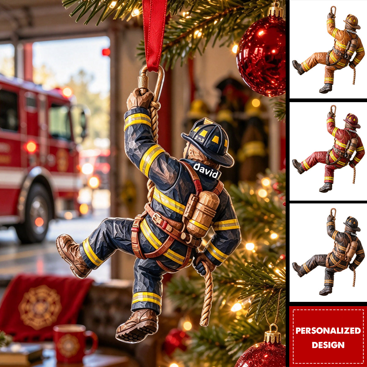 Personalized Climbing Firefighter Acrylic Ornament -  Custom Christmas Gift For Firefighter
