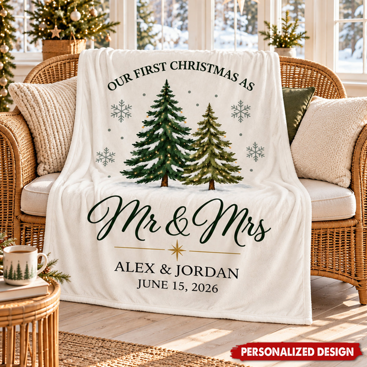 Our First Christmas As Mr & Mrs Personalized Blanket - Custom Gift for Couples