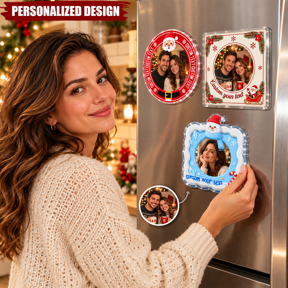 Personalized Christmas Photo Fridge Magnet, Custom Acrylic Magnet with For Family, Couples