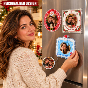 Personalized Christmas Photo Fridge Magnet, Custom Acrylic Magnet with For Family, Couples