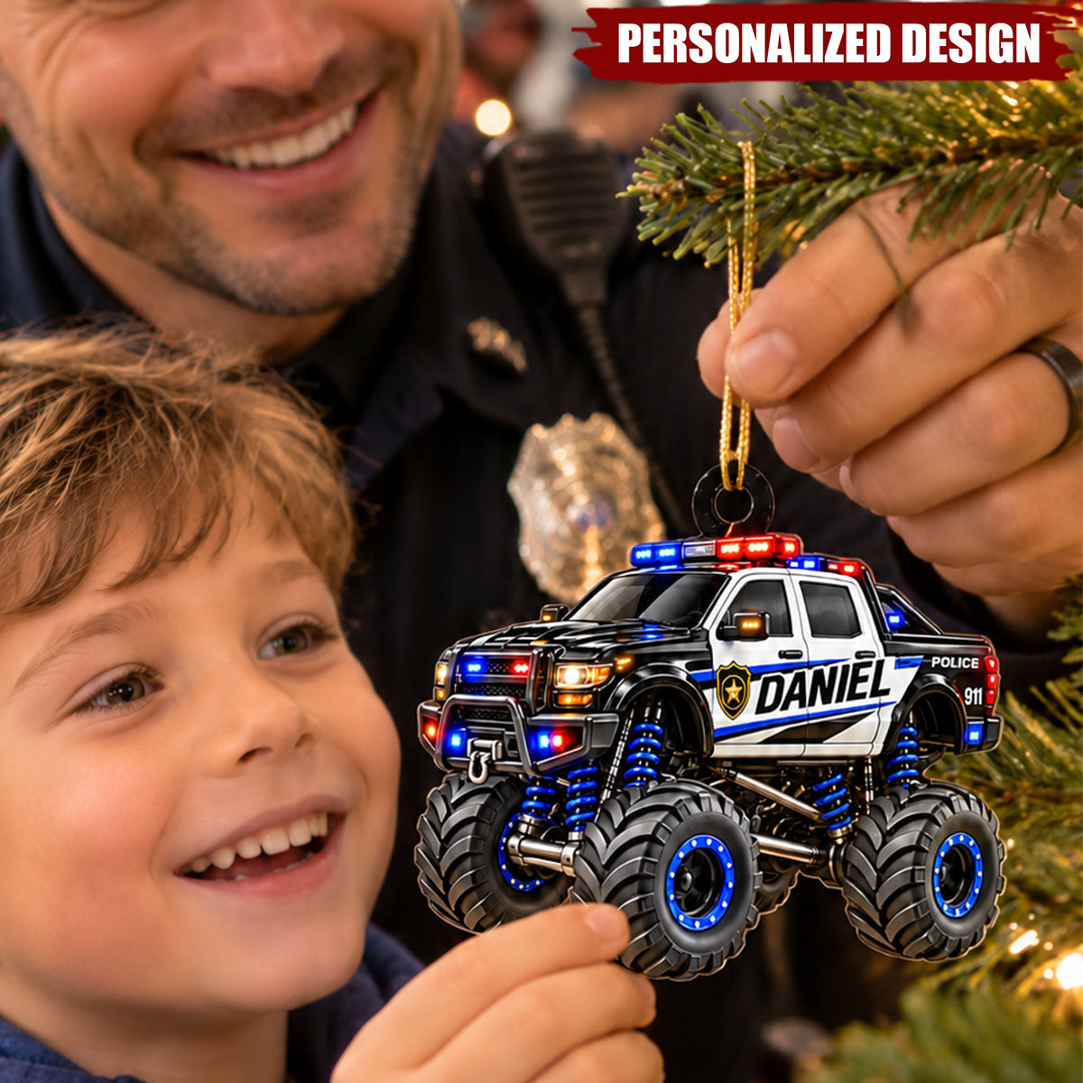 Personalized Police Truck Ornament - Custom Christmas Keepsake Gift For Kids
