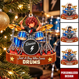 Personalized Drumming Boy Ornament - Custom Christmas Gift For Drummer