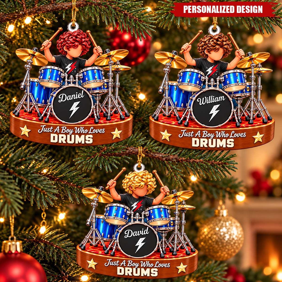 Personalized Drumming Boy Ornament - Custom Christmas Gift For Drummer