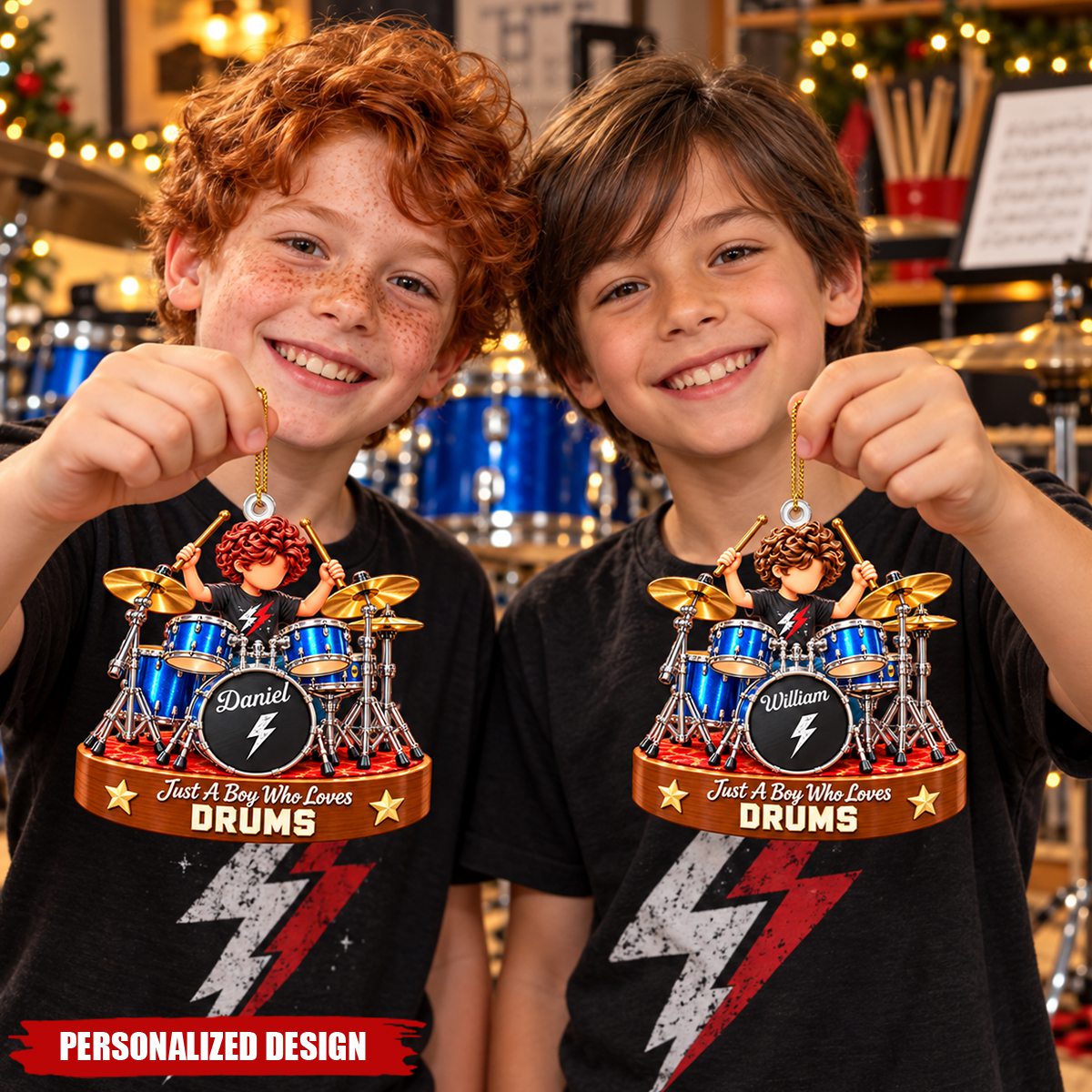 Personalized Drumming Boy Ornament - Custom Christmas Gift For Drummer