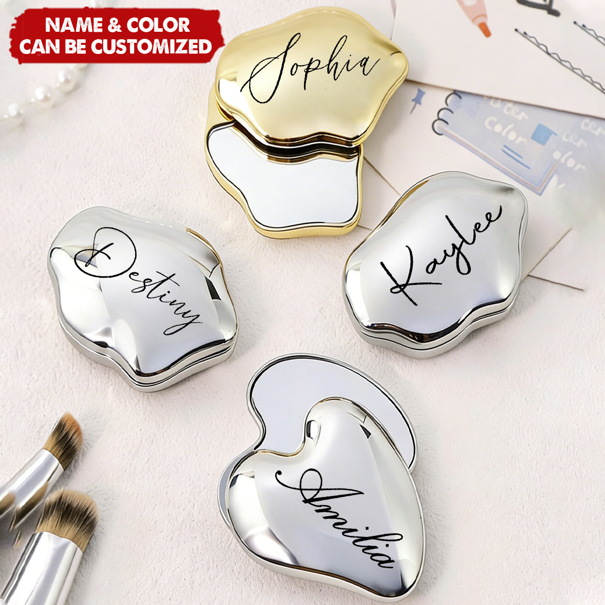 Personalized Cloud-Shaped Compact Mirror, Engraved Pocket Mirror For Her