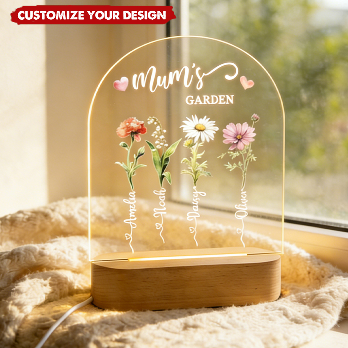 Mum's Garden Custom Birth Month Flower - Personalized Night Light, Mother's Day Gift