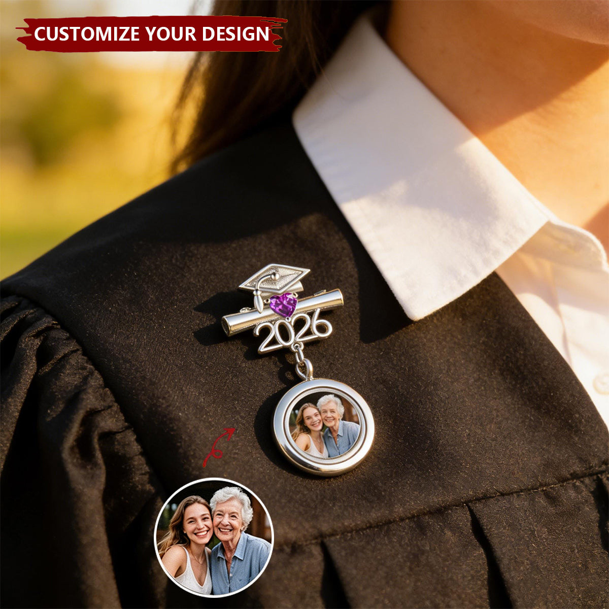 Walking with Me Today Graduation Photo Brooch 2026 - Personalized Pin With Birthstone, Graduation Gift for Her Him