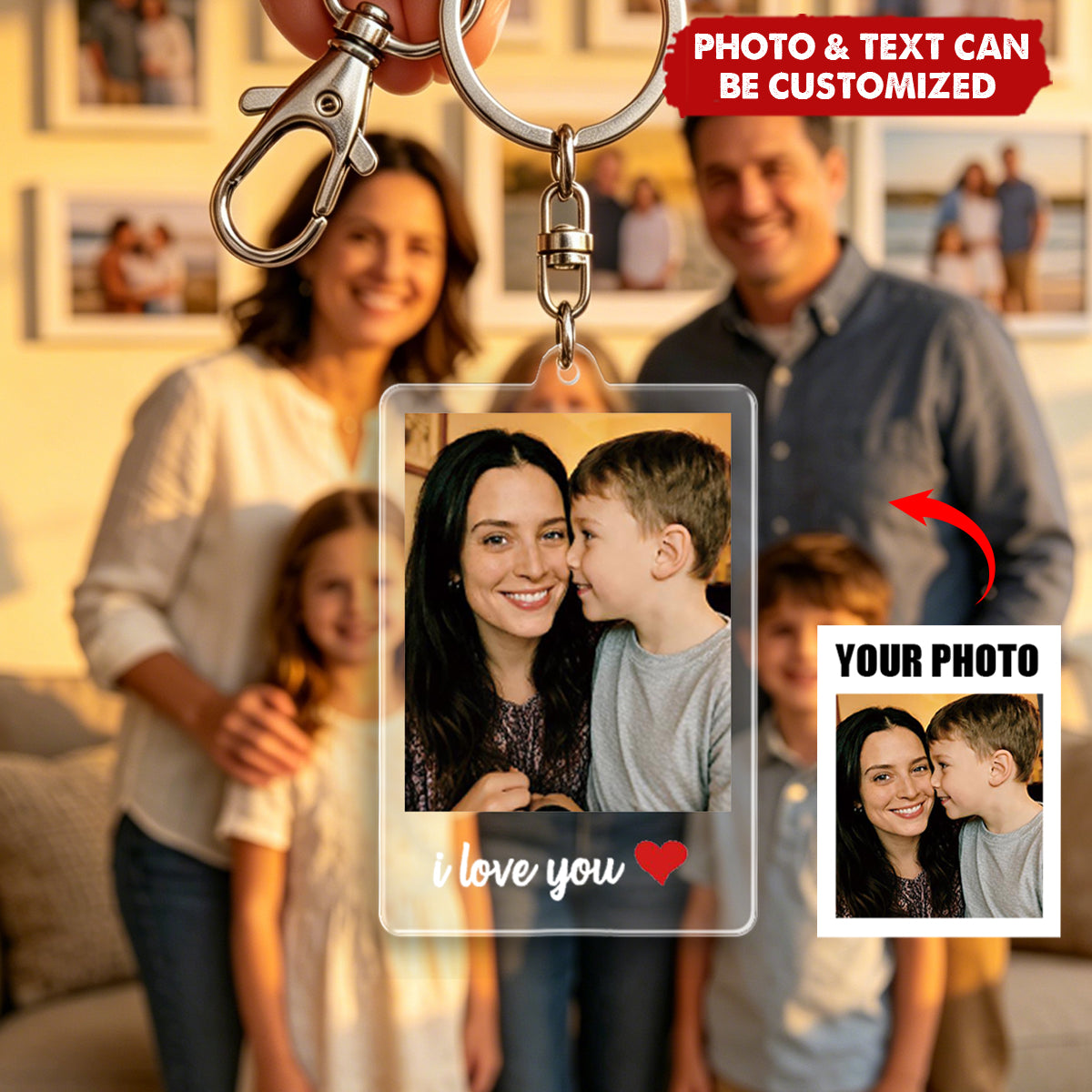 Personalized Photo Keychain with Custom Message, Meaningful Gift For Mom, Dad, Couple