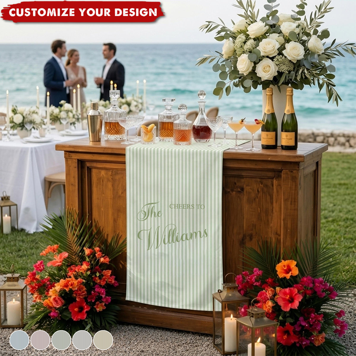 Custom Name Table Bar Wedding Sign - Personalized Linen Striped Bar Banner