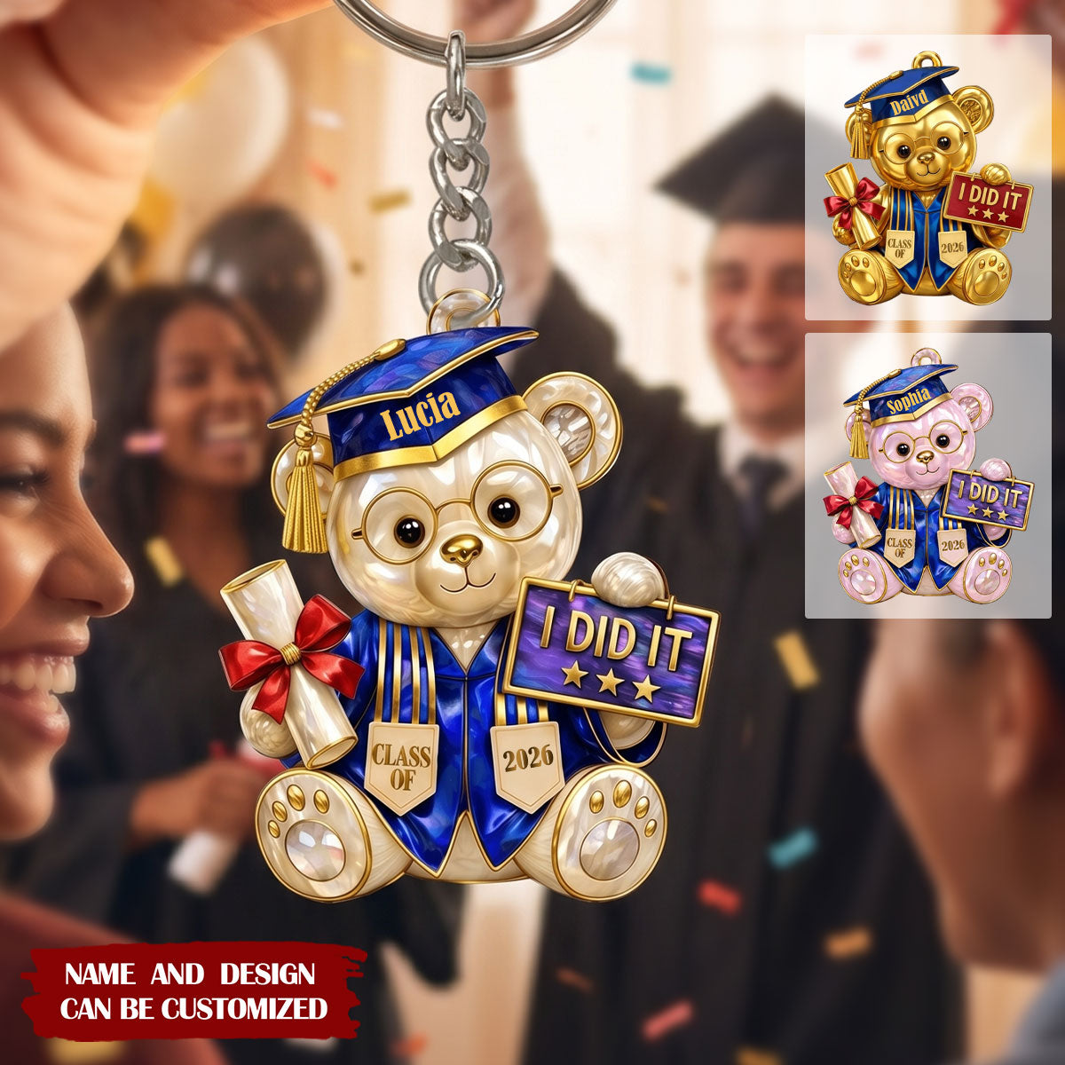 Personalized "I Did It" Graduation Bear Acrylic Keychain, Graduation Keepsake Class of 2026 Gift