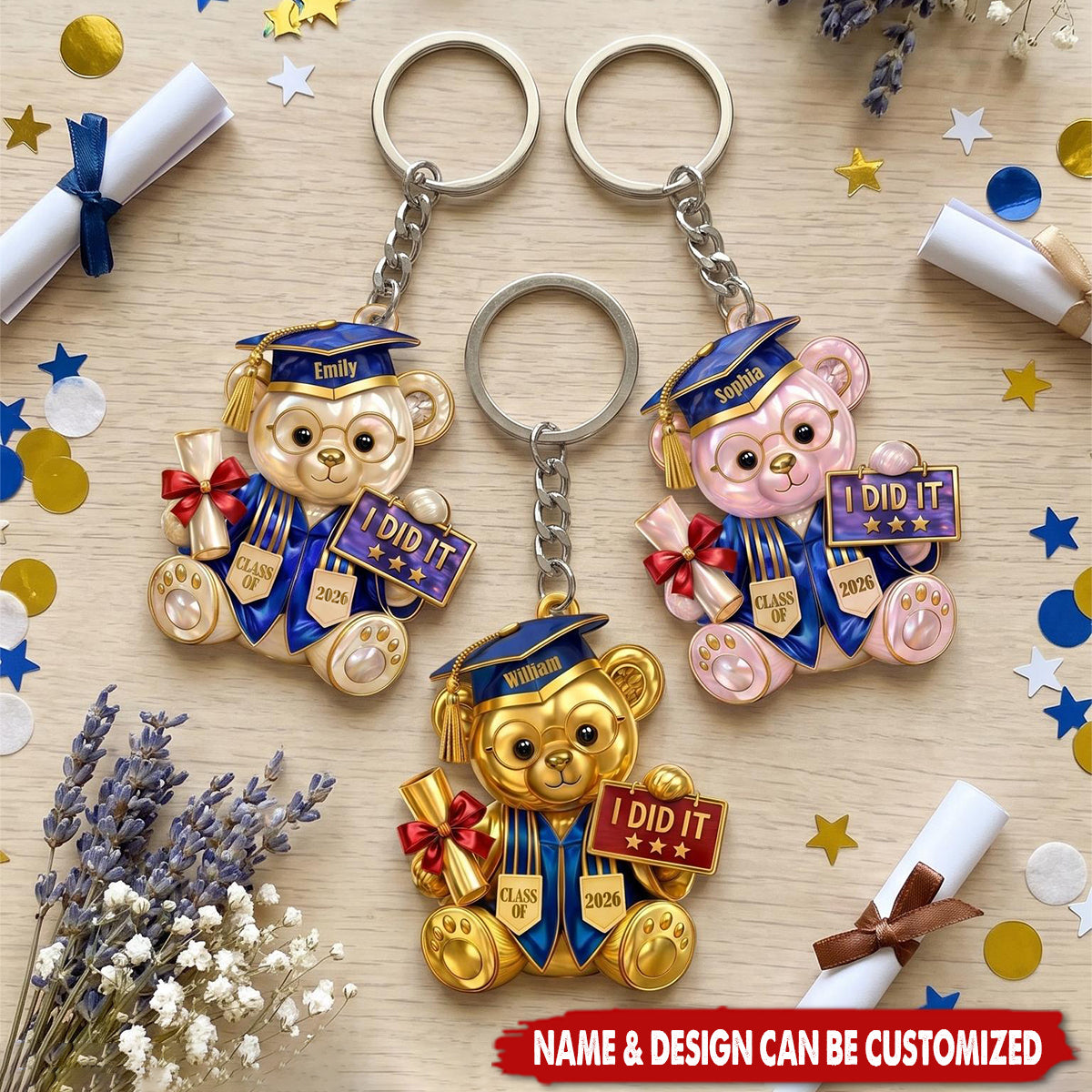 Personalized "I Did It" Graduation Bear Acrylic Keychain, Graduation Keepsake Class of 2026 Gift
