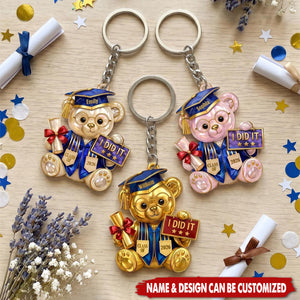 Personalized "I Did It" Graduation Bear Acrylic Keychain, Graduation Keepsake Class of 2026 Gift