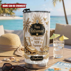 Personalized Happy Retirement New Beginnings 3D Effect Tumbler, Retirement Gift