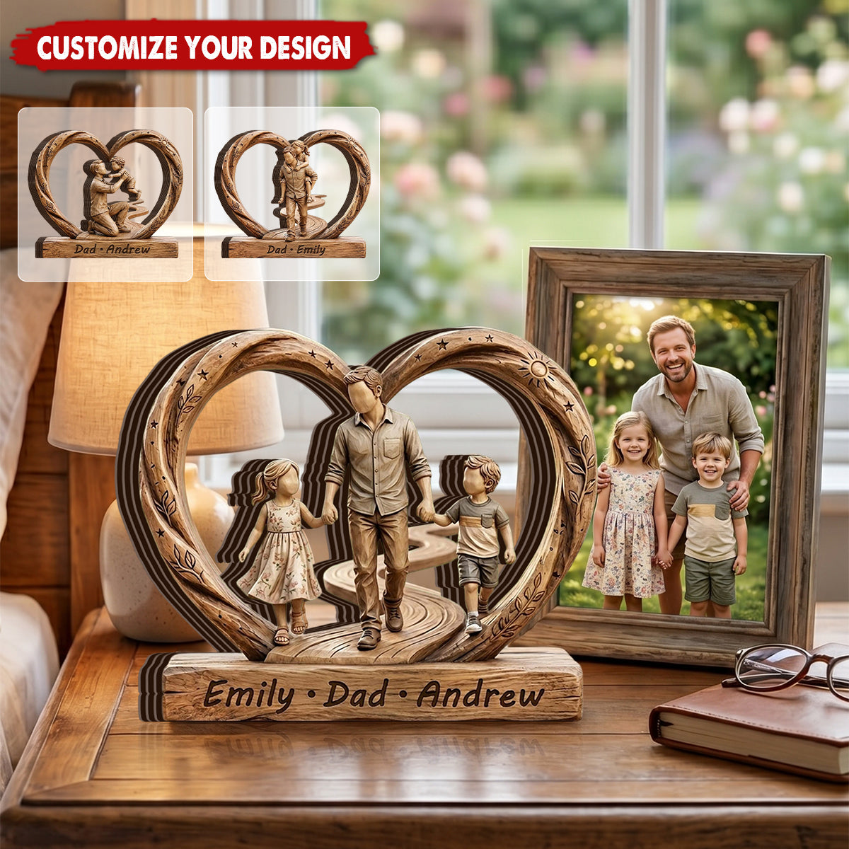 Personalized Dad And Kids Wooden Heart Plaque, Father’s Day Gift